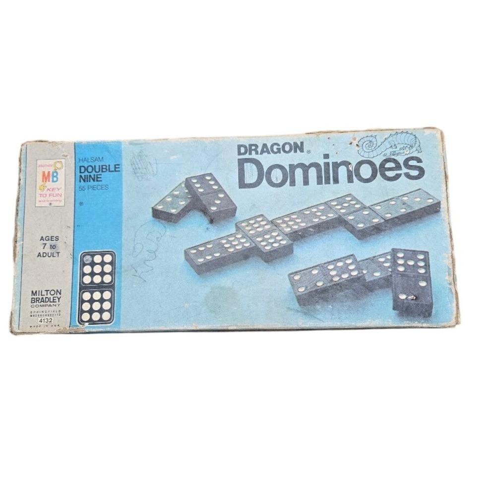 Vintage Wooden‎ 1970 Halsam Dragon Double Nine Dominoes Milton Bradley